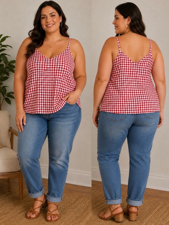 torrid Tops - Torrid 1X Red White Gingham Camisole Tank Top Flowy Spaghetti Strap NWT